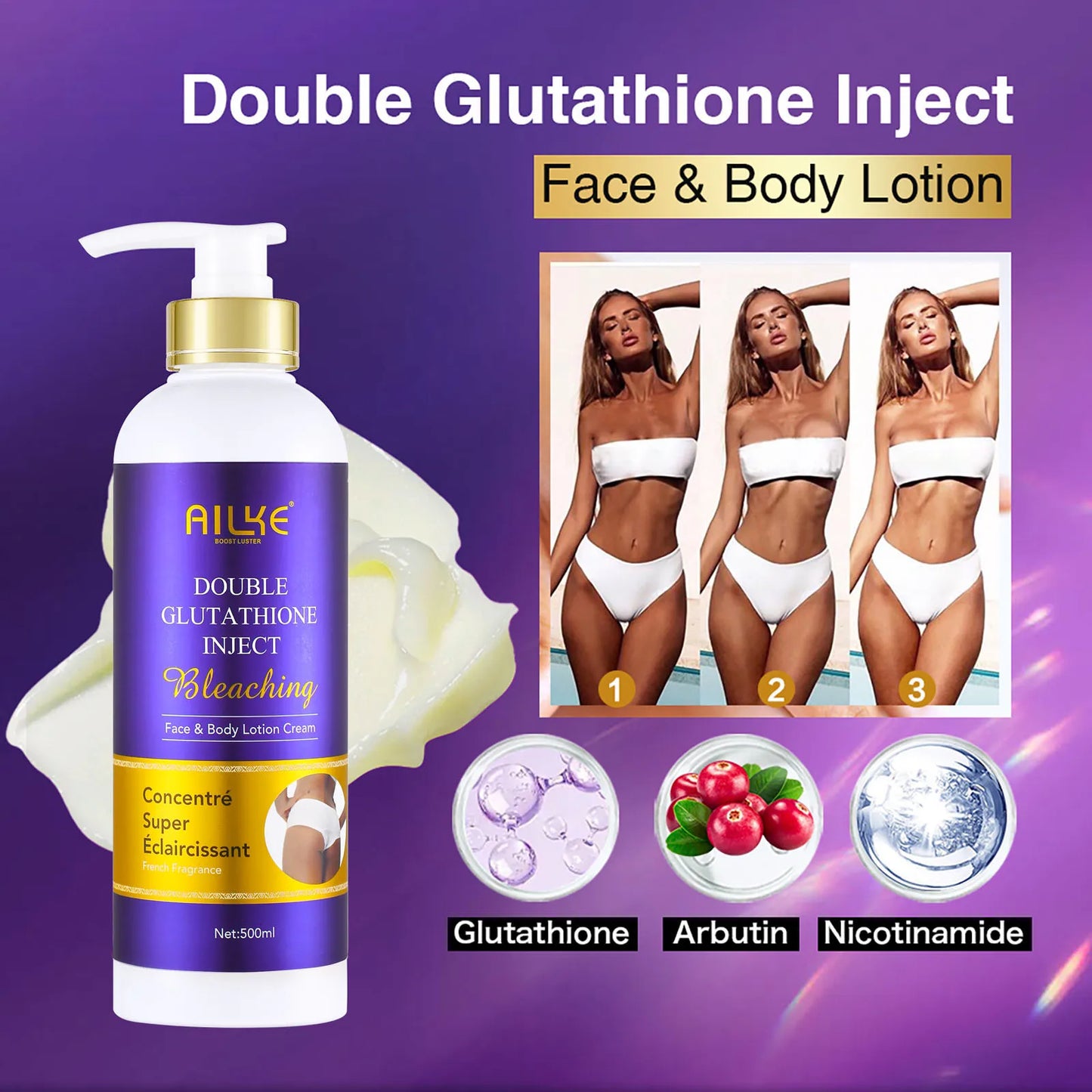 AILKE Bleaching Skin Care, With Double Glutathione, Lightening, Moisturizing, Remove Dark Spots, Melanin, Skin Glowing Face Care