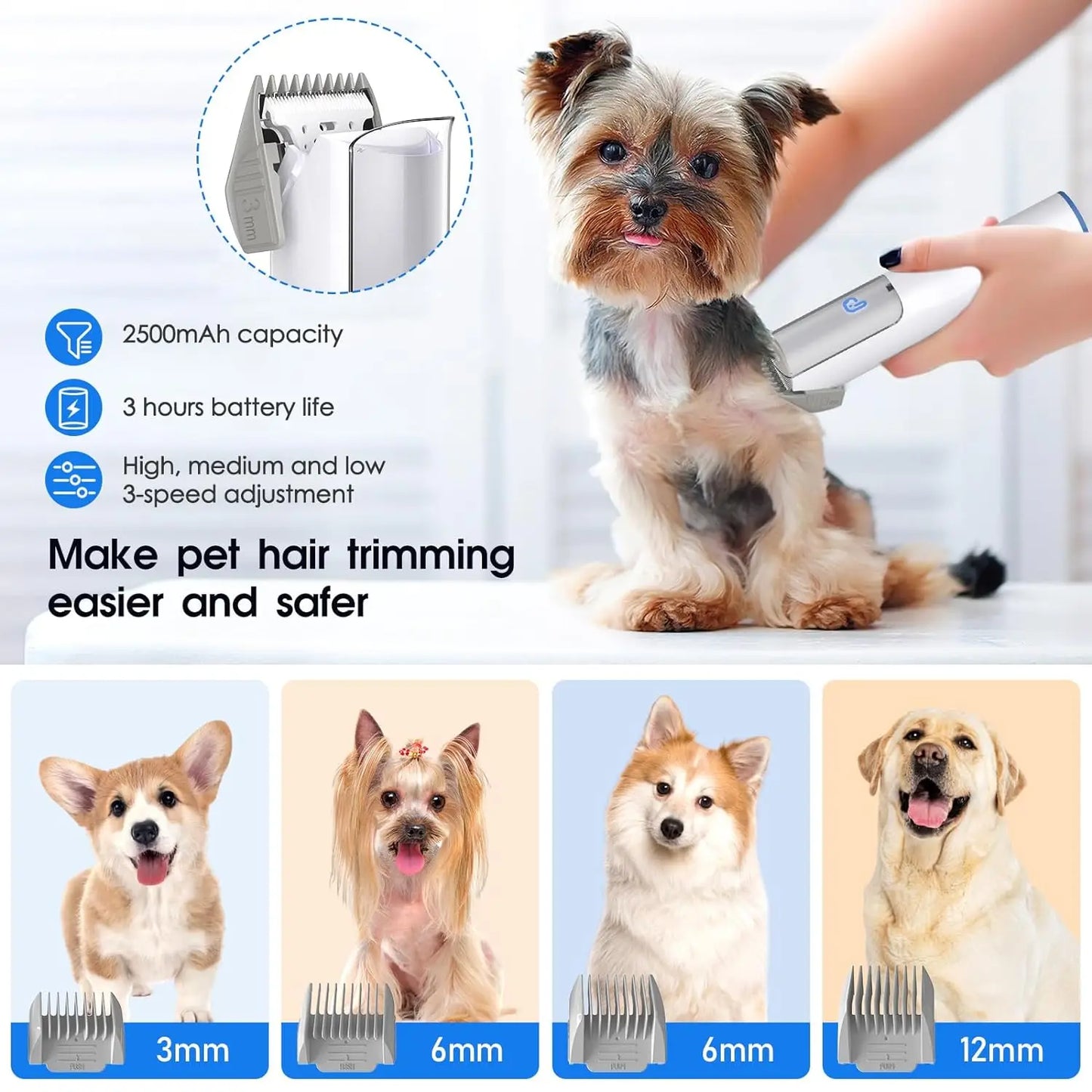 Dog Grooming Kit with 2L Vacuum Suction and 99 Percent Pet Hair Collection Professional Pet Grooming Vacuum Kit with 5 Grooming Tools for Dogs and Cats