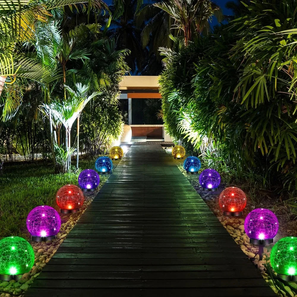 6 Pcs Extra Large Solar Globes Lights Outdoor Multi-Color Pre Lit Crystal Ball Light Waterproof Lawn Solar Light