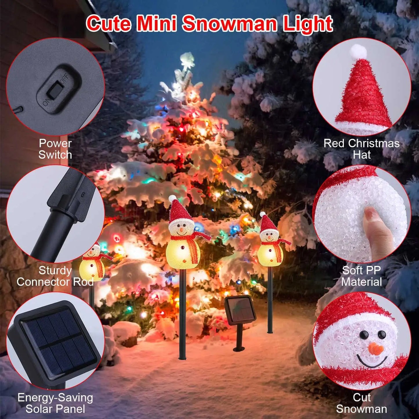For 1Pc Solar Powered Lamp 3 Snowmen Outdoor Decorative Christmas Lamp Garden Stake Light IP55 Waterproof Santa Landscape Light
