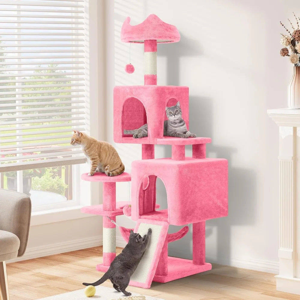 YITAHOME 54in Cat Tree Tower Condo, Multi-Level with Sisal Scratching Post, Cat Condos, Plush Top Perches, Hammock, Space Saving