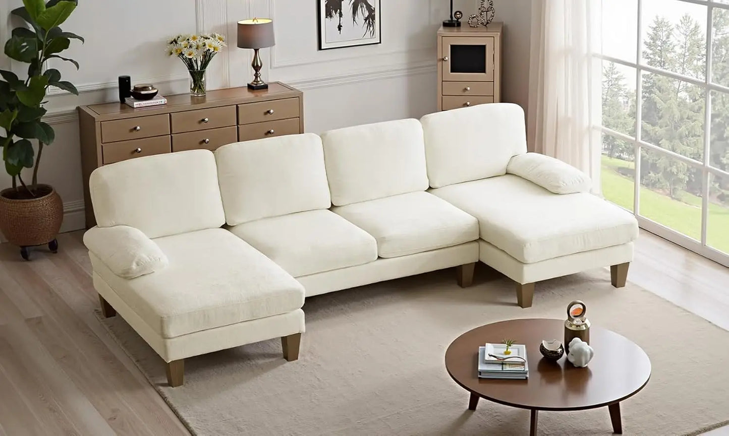 110" Sectional Couches for Living Room,U Shaped Couch with Double Chaise, 4-Seat Sofa Set with Chenille Fabric for Home