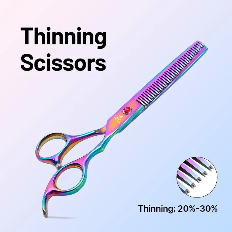 Fenice Classical Model Home Use 9CR Steel 6.5 7.0 Inch Rainbow and Black Dog Grooming Scissors Shears Set for Household Pet Owners