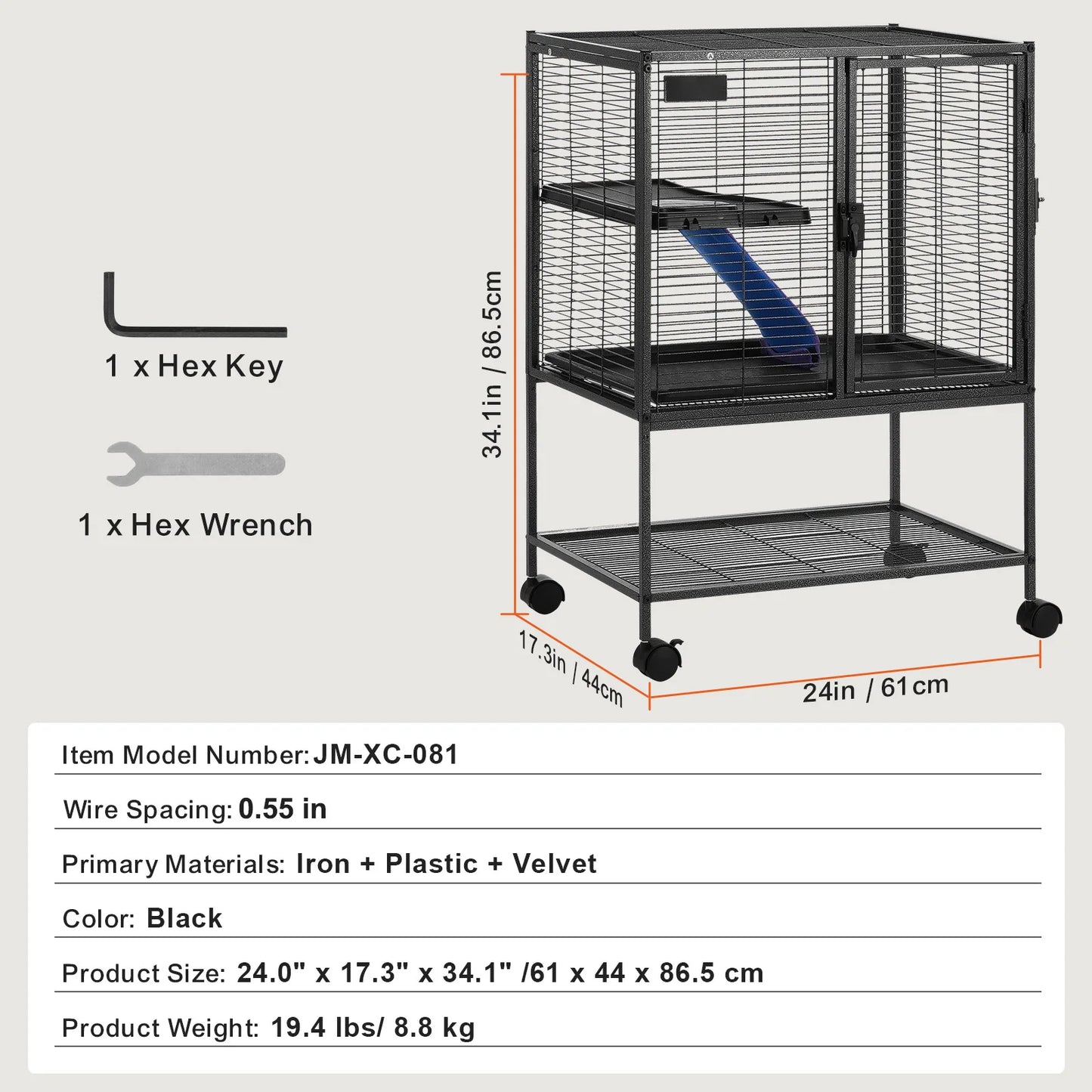 SucceBuy 64.6" Rolling Metal Ferret Cage Large 4-Tier Critter Nation Cage Small Animal Cage for Pet Rats Hamster Guinea