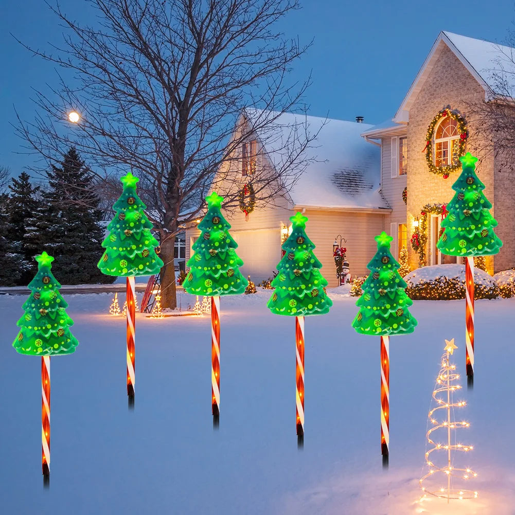 6 Pack Solar Xmas Tree Light 6 Modes LED Solar Powered String Lights Auto On/Off Decorative Pathway Light for Courtyard Balcony