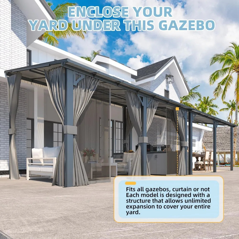 16' x 8' Gazebo Outdoor Pergola with Curtains and Netting, Hard Top Lean to 8x16 Gazebo Shelter Pergolas and Gazebos Clearance