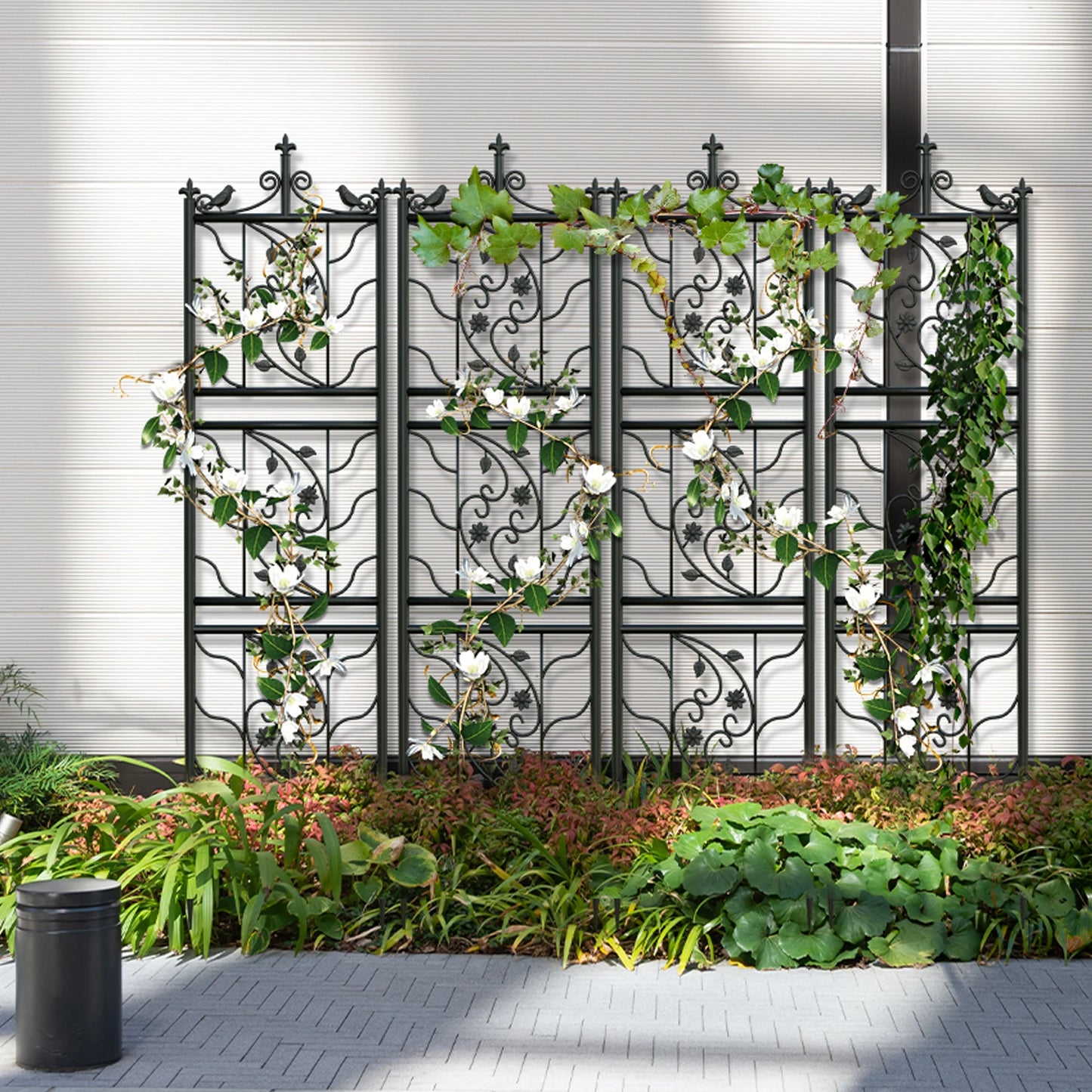 2 Pack Tall Thick Metal Garden Trellis Bird Leaf Grid Panel Support Climbing Trellis