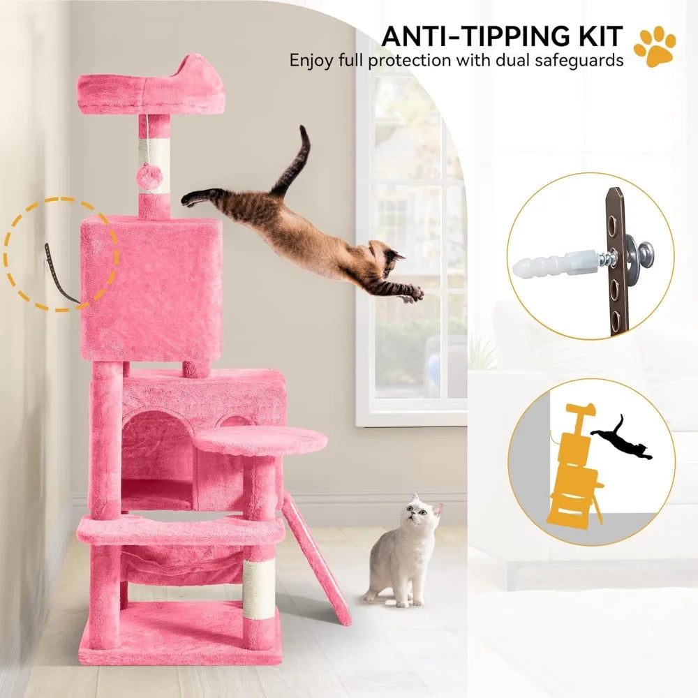 YITAHOME 54in Cat Tree Tower Condo, Multi-Level with Sisal Scratching Post, Cat Condos, Plush Top Perches, Hammock, Space Saving
