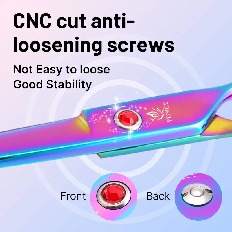 Fenice Classical Model Home Use 9CR Steel 6.5 7.0 Inch Rainbow and Black Dog Grooming Scissors Shears Set for Household Pet Owners