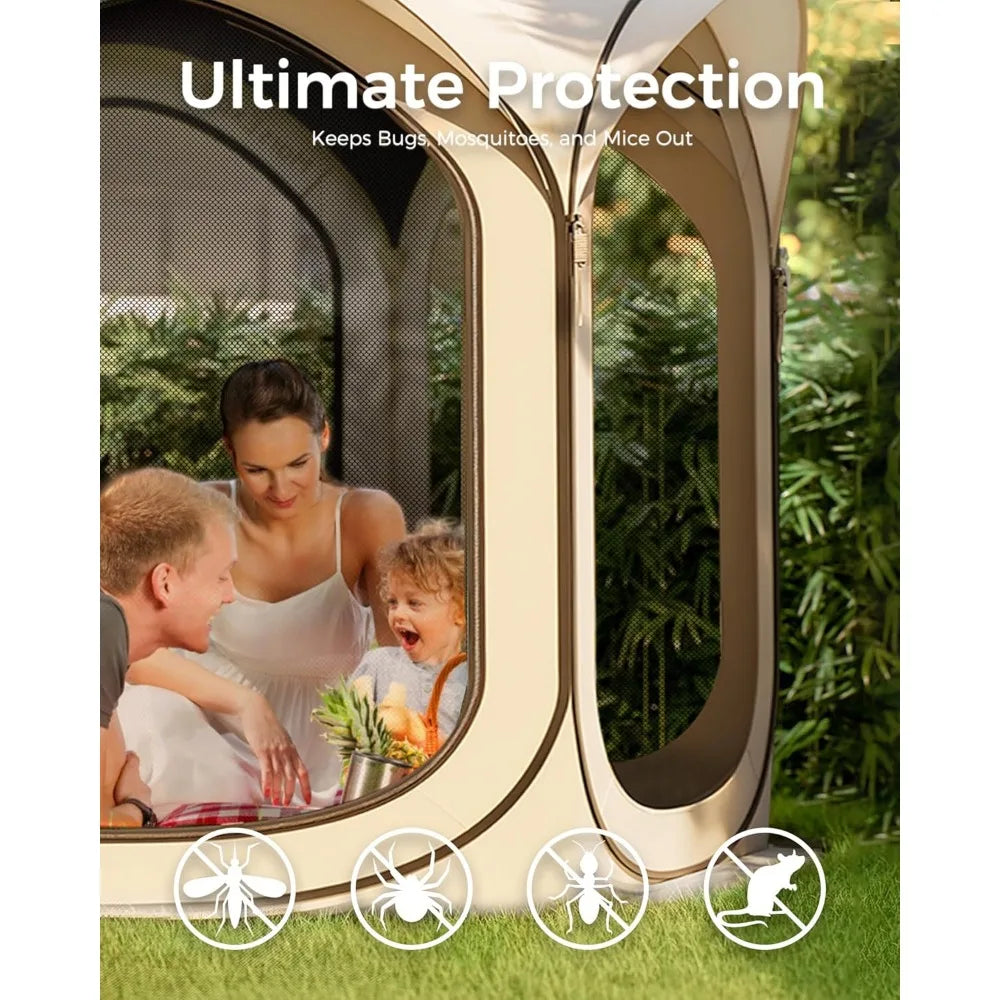 Screen Pop Up House Room Tent, Canopy Sun Shade Shelter for Camping, Patio, Backyard, Deck & Outdoor Activities, Portable Gazebo