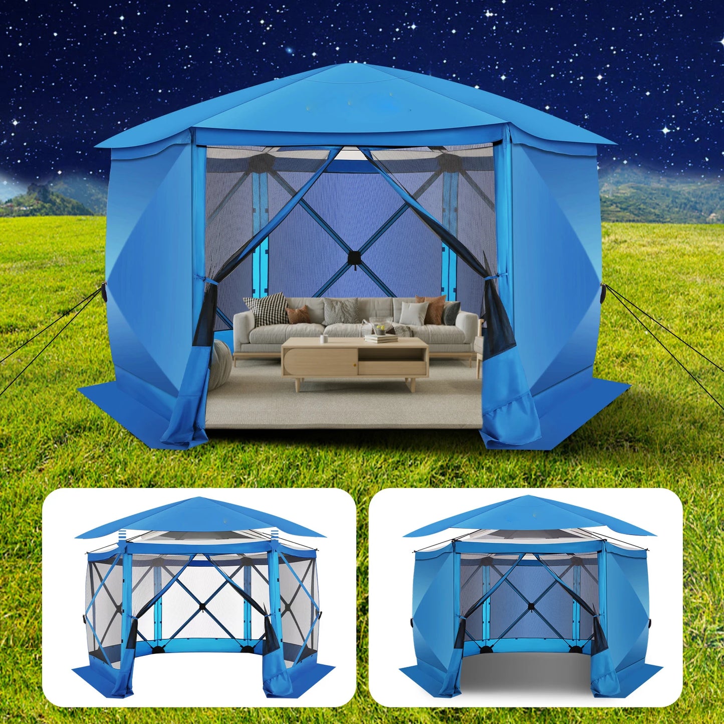 Pop Up Gazebo Screen Tent for Camping 12x12 Camping Gazebo with Removable Roof Outdoor Screened Gazebo with Five Sidewalls