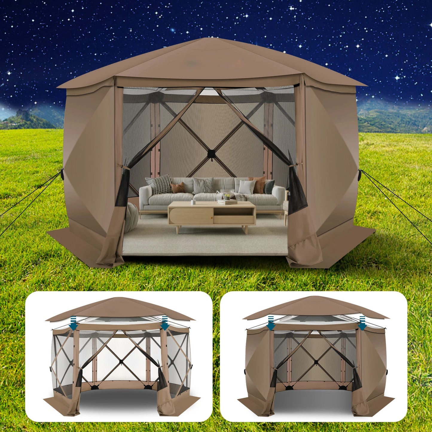 Pop Up Gazebo Screen Tent for Camping 12x12 Camping Gazebo with Removable Roof Outdoor Screened Gazebo with Five Sidewalls