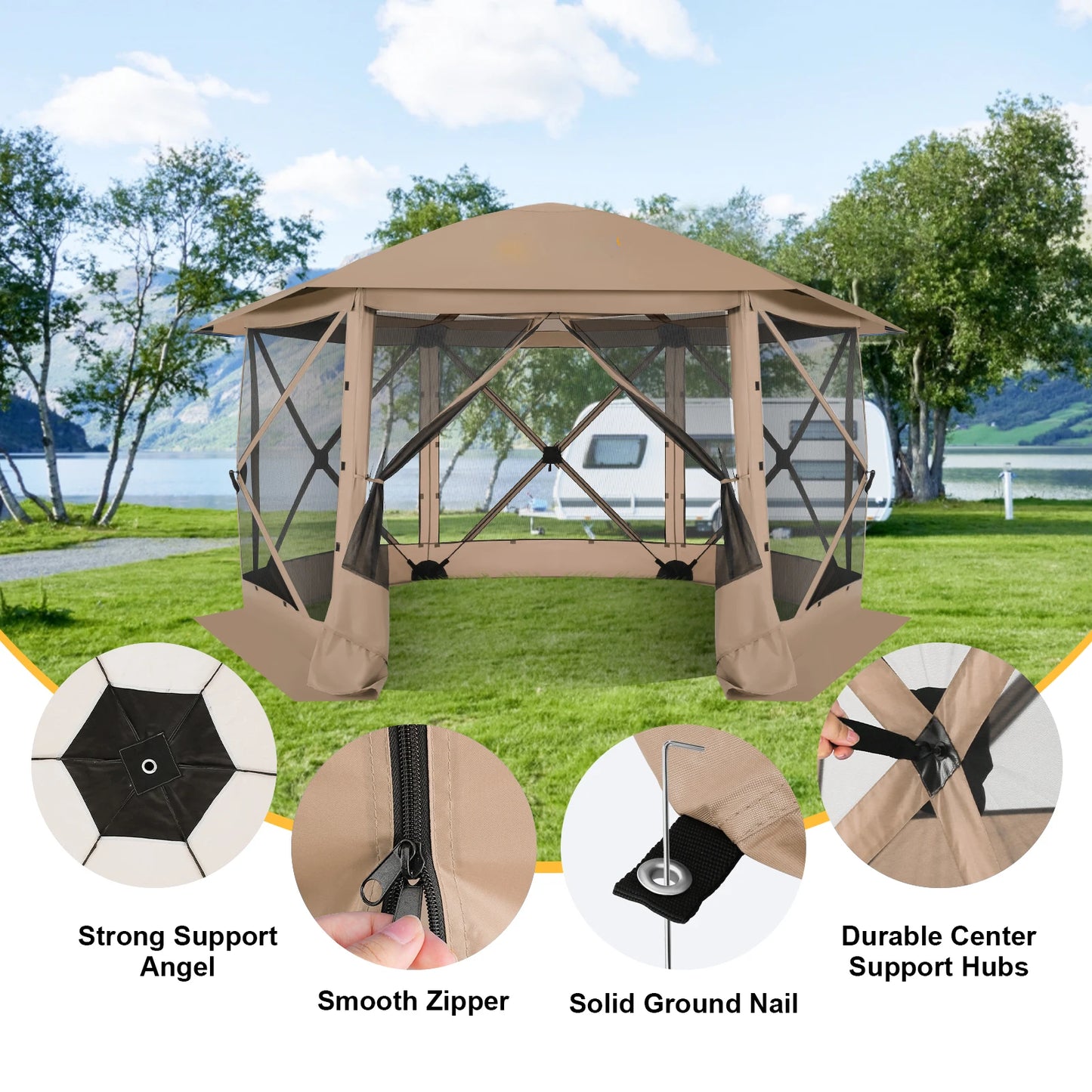 Pop Up Gazebo Screen Tent for Camping 12x12 Camping Gazebo with Removable Roof Outdoor Screened Gazebo with Five Sidewalls