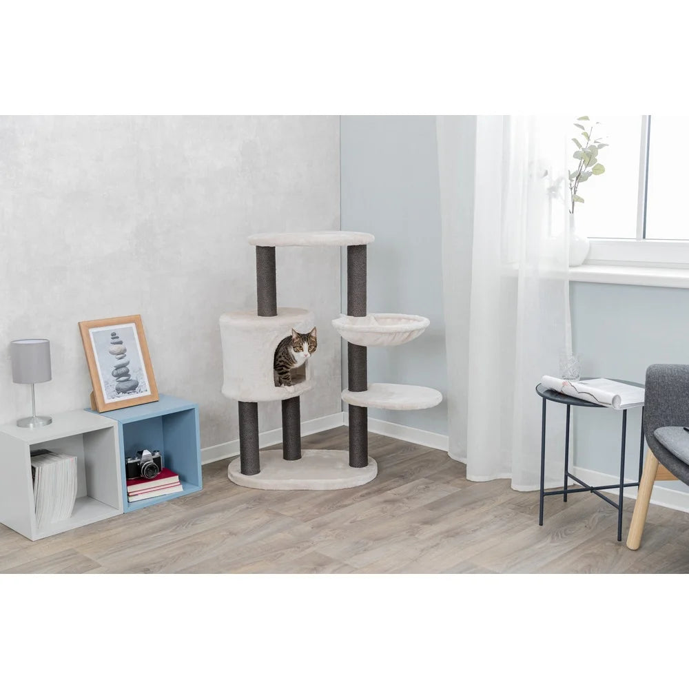 Moriles Gray Cat Tower with Scratching Posts Cozy Condo Hammock Padded Platforms Climbing Playing Napping Pets