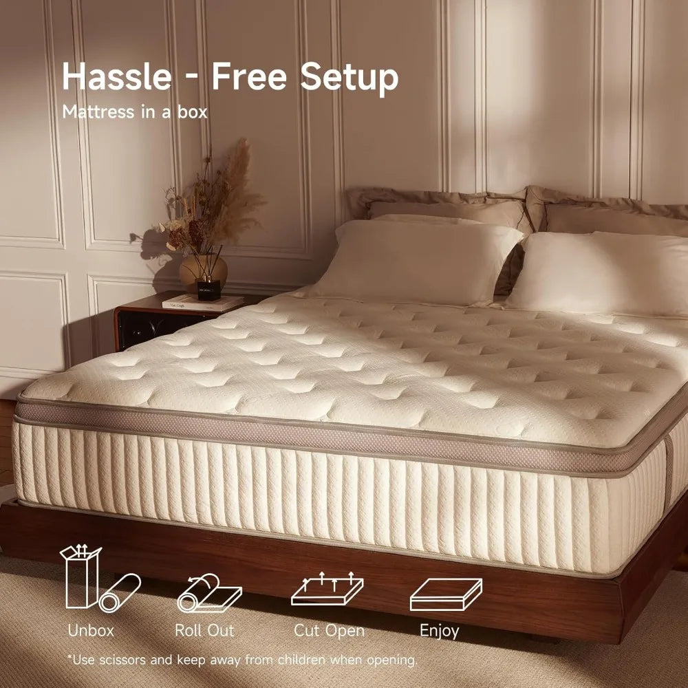 Queen Mattress,Queen Size Cooling Gel Memory Foam Mattresses for Pressure Relief, Medium Firm Hybrid Mattress in a Box