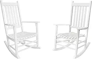 Outdoor Rocking Chair Set, Wood Porch Rocker, 2 Wooden Rocking Chair With Outdoor Side Table, Perfect for Indoor or Outdoor, All