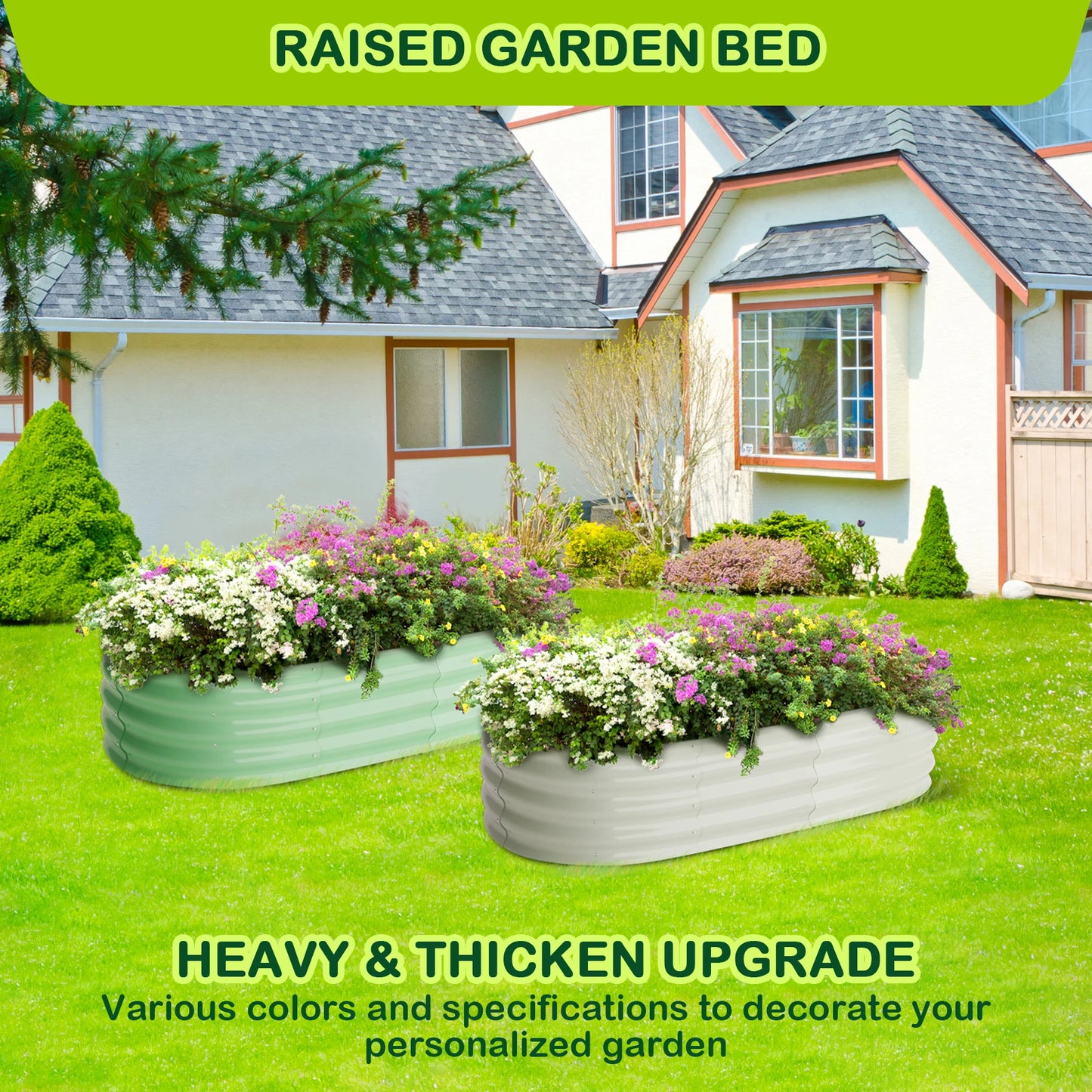 2 Pcs 4.5x2x1ft Oval Raised Garden Bed Galvanized Metal Planter Outdoor Garden Bed
