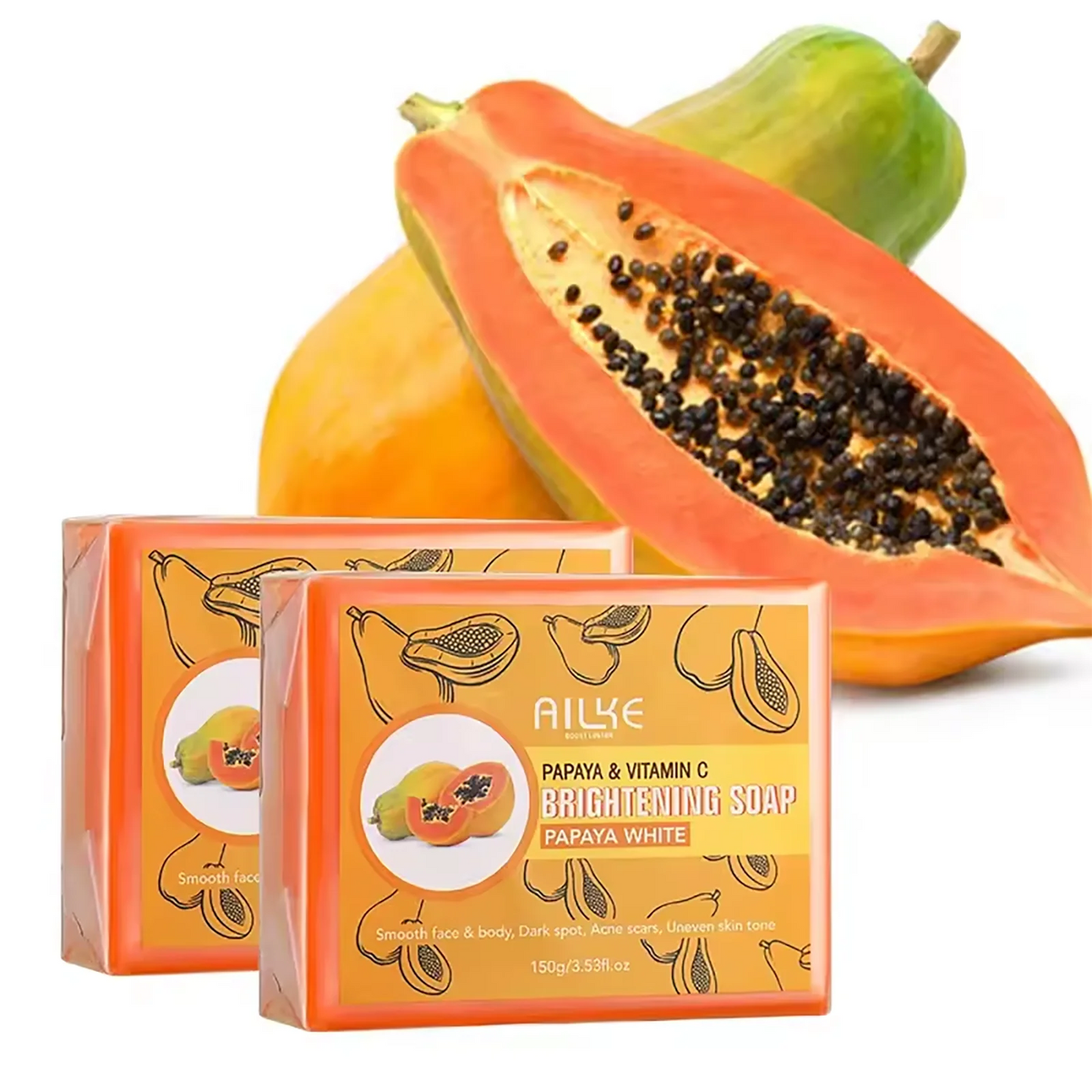AILKE Papaya Lightening Soap, With Vitamin C, Deeply Moisturizing, Nourishing, Smooth, Gentle, Skin Brightening Soap 150g