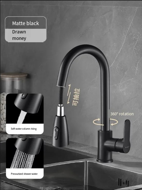 Stainless Steel Kitchen Faucet with Pulldown Spray 360 Rotation Single Hole Sink Faucet Modern Easy to Clean for Home