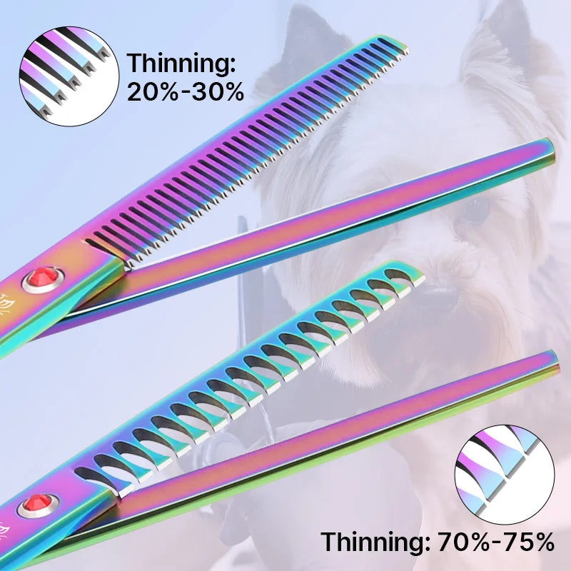 Fenice Classical Model Home Use 9CR Steel 6.5 7.0 Inch Rainbow and Black Dog Grooming Scissors Shears Set for Household Pet Owners