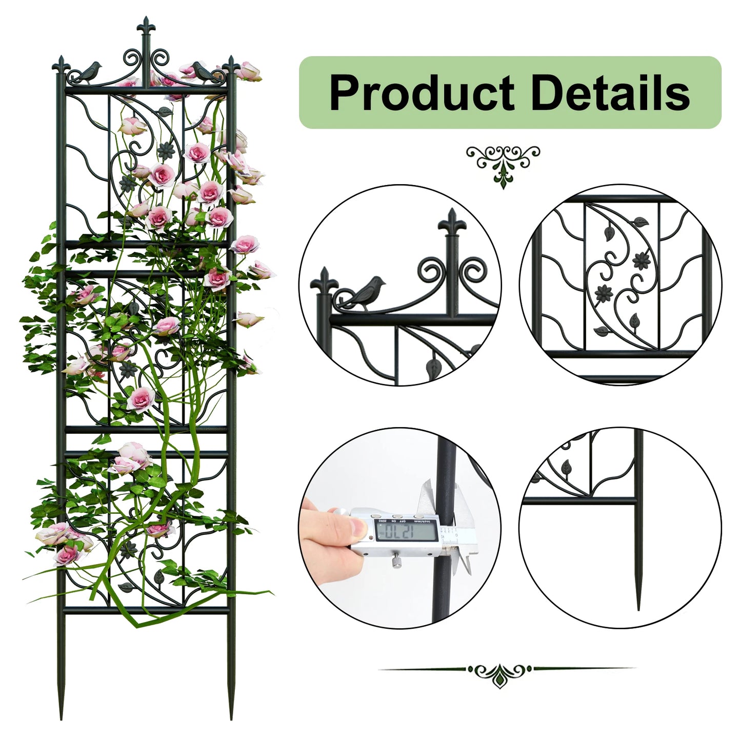 2 Pack Tall Thick Metal Garden Trellis Bird Leaf Grid Panel Support Climbing Trellis