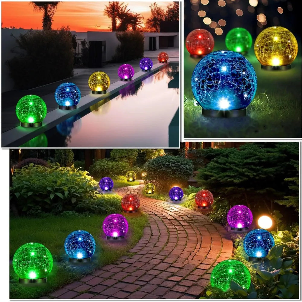 6 Pcs Extra Large Solar Globes Lights Outdoor Multi-Color Pre Lit Crystal Ball Light Waterproof Lawn Solar Light