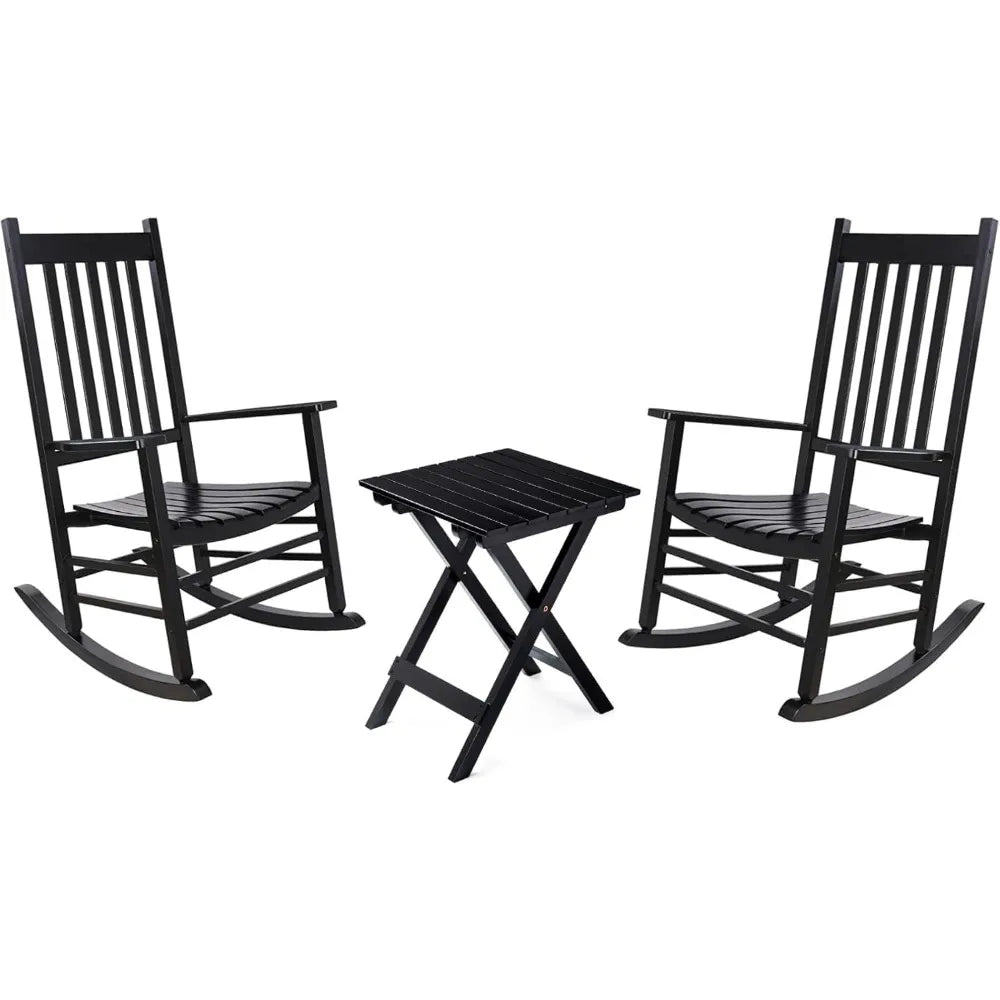 Outdoor Rocking Chair Set, Wood Porch Rocker, 2 Wooden Rocking Chair With Outdoor Side Table, Perfect for Indoor or Outdoor, All
