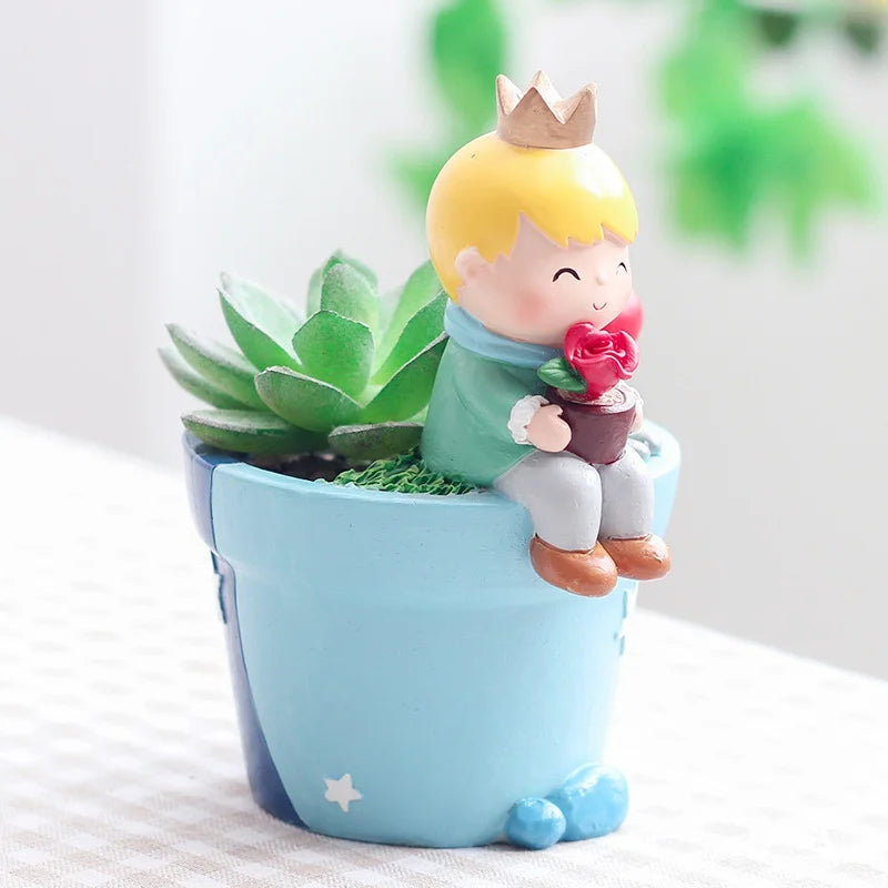 Cute Boys Shape Resin Flowerpot Decorative Succulent Flower Pot Garden Planting Pot Desktop Ornaments Tabletop Garden Planter