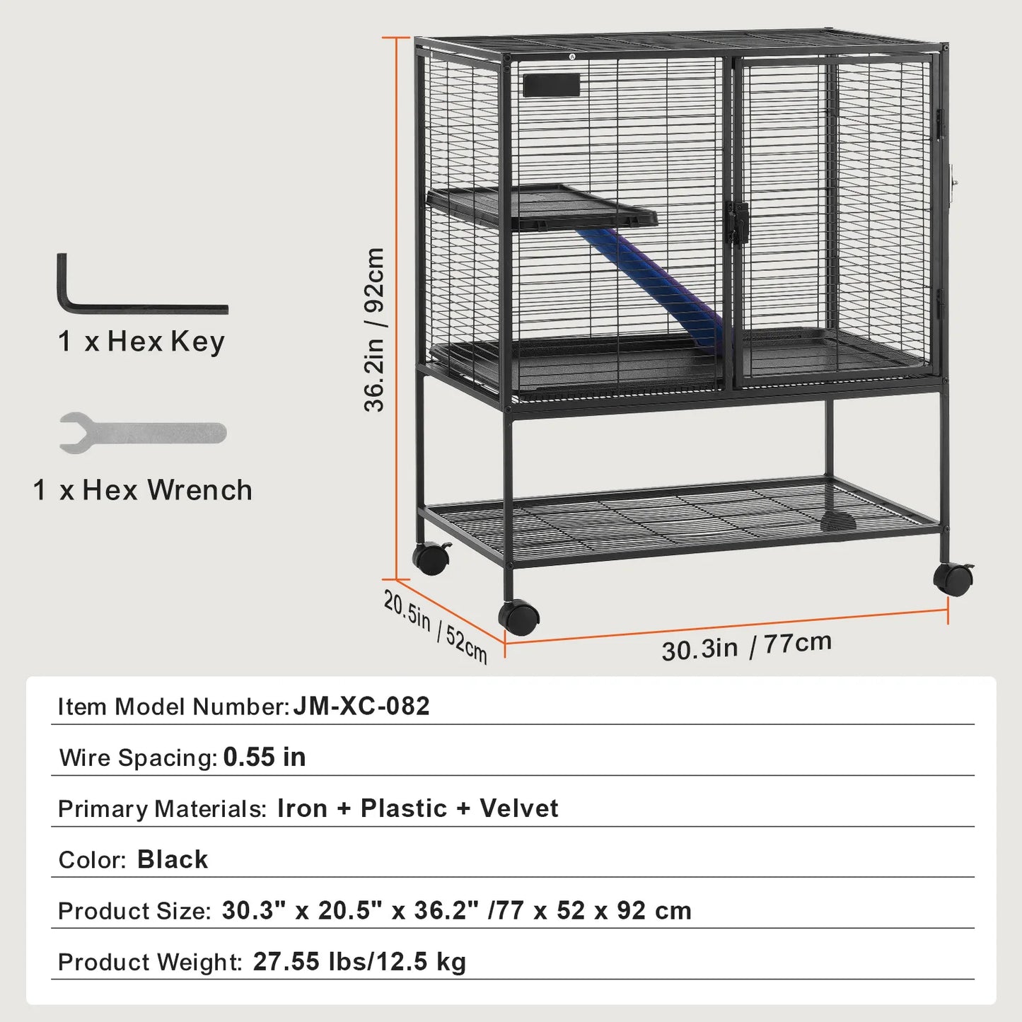 SucceBuy 64.6" Rolling Metal Ferret Cage Large 4-Tier Critter Nation Cage Small Animal Cage for Pet Rats Hamster Guinea