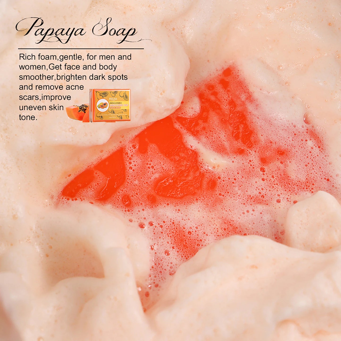 AILKE Papaya Lightening Soap, With Vitamin C, Deeply Moisturizing, Nourishing, Smooth, Gentle, Skin Brightening Soap 150g