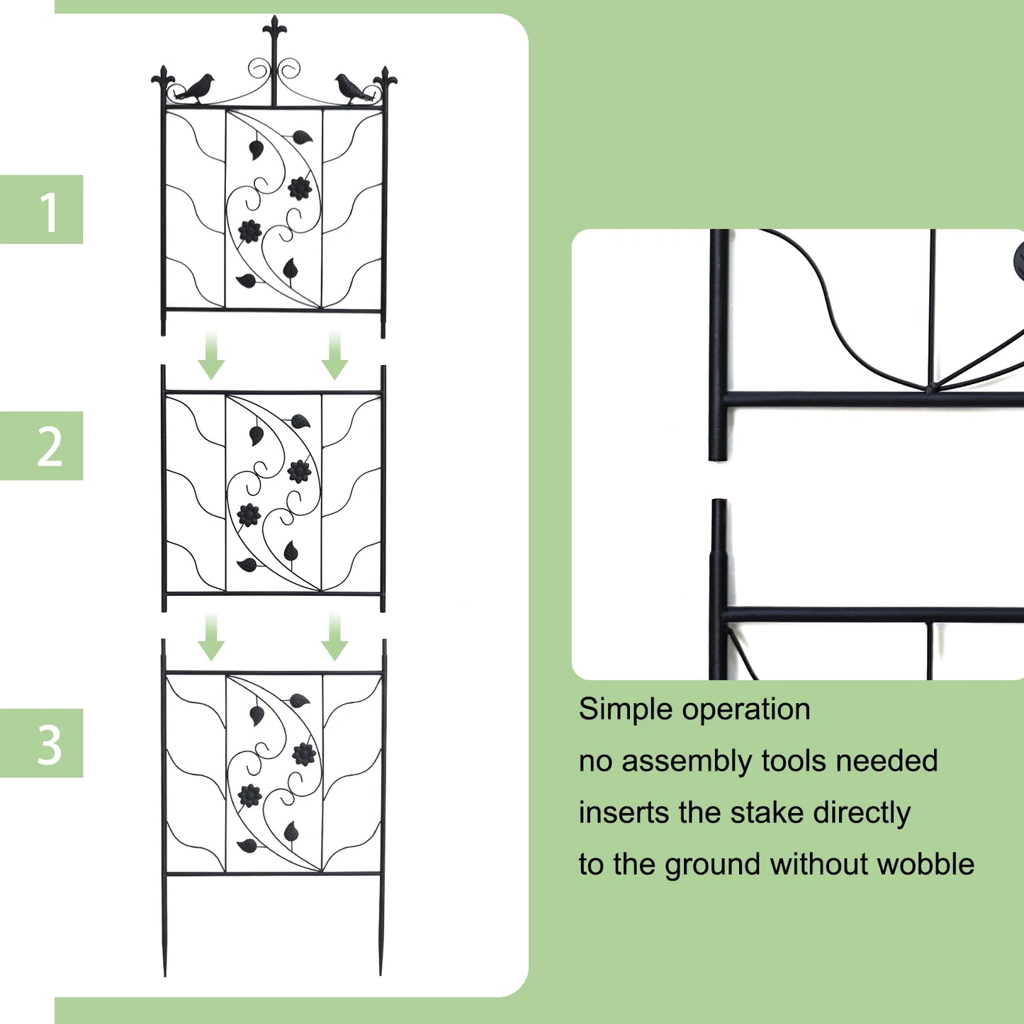 2 Pack Tall Thick Metal Garden Trellis Bird Leaf Grid Panel Support Climbing Trellis