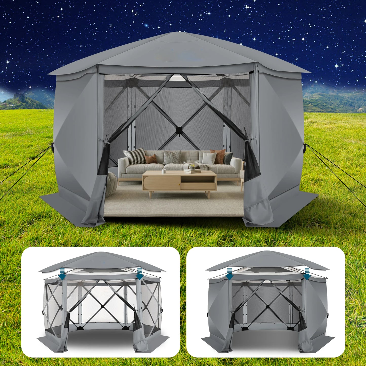 Pop Up Gazebo Screen Tent for Camping 12x12 Camping Gazebo with Removable Roof Outdoor Screened Gazebo with Five Sidewalls