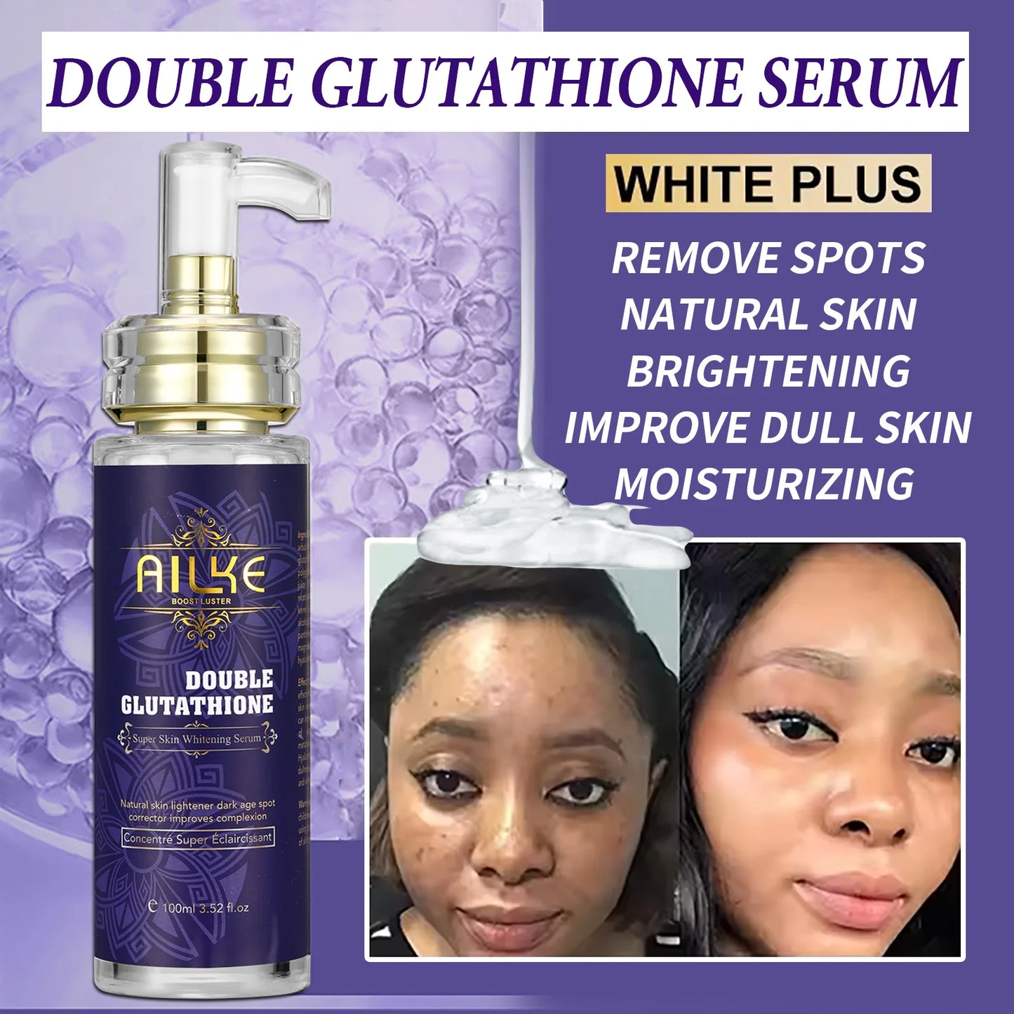 AILKE Bleaching Skin Care, With Double Glutathione, Lightening, Moisturizing, Remove Dark Spots, Melanin, Skin Glowing Face Care