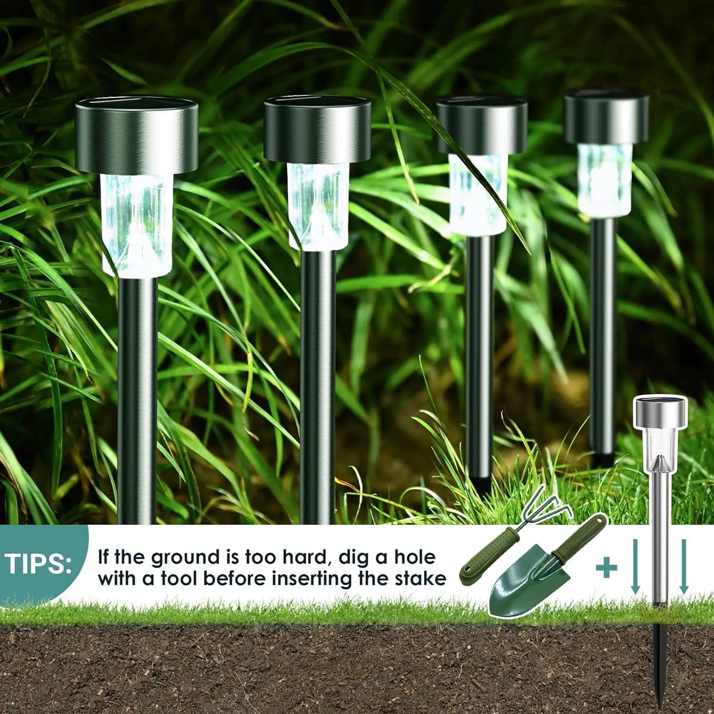 5pcs Lawn Light Solar Ground Plug Light Stainless Steel Small Tube Light Outdoor Landscape Lighting For Backyard Patio