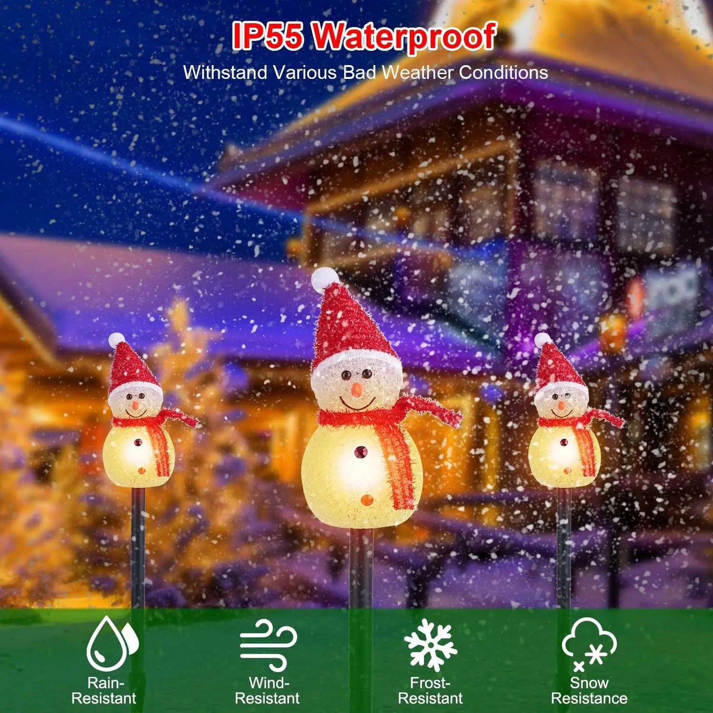 For 1Pc Solar Powered Lamp 3 Snowmen Outdoor Decorative Christmas Lamp Garden Stake Light IP55 Waterproof Santa Landscape Light