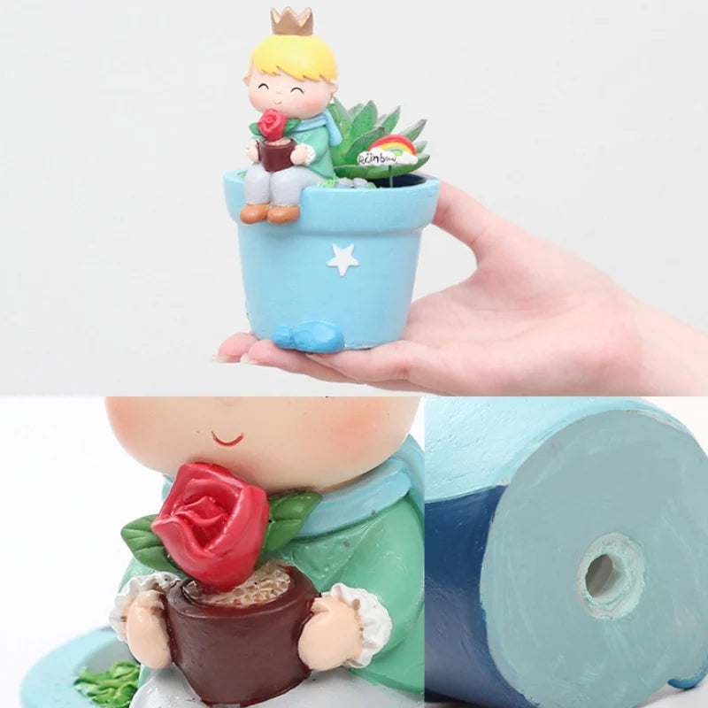 Cute Boys Shape Resin Flowerpot Decorative Succulent Flower Pot Garden Planting Pot Desktop Ornaments Tabletop Garden Planter