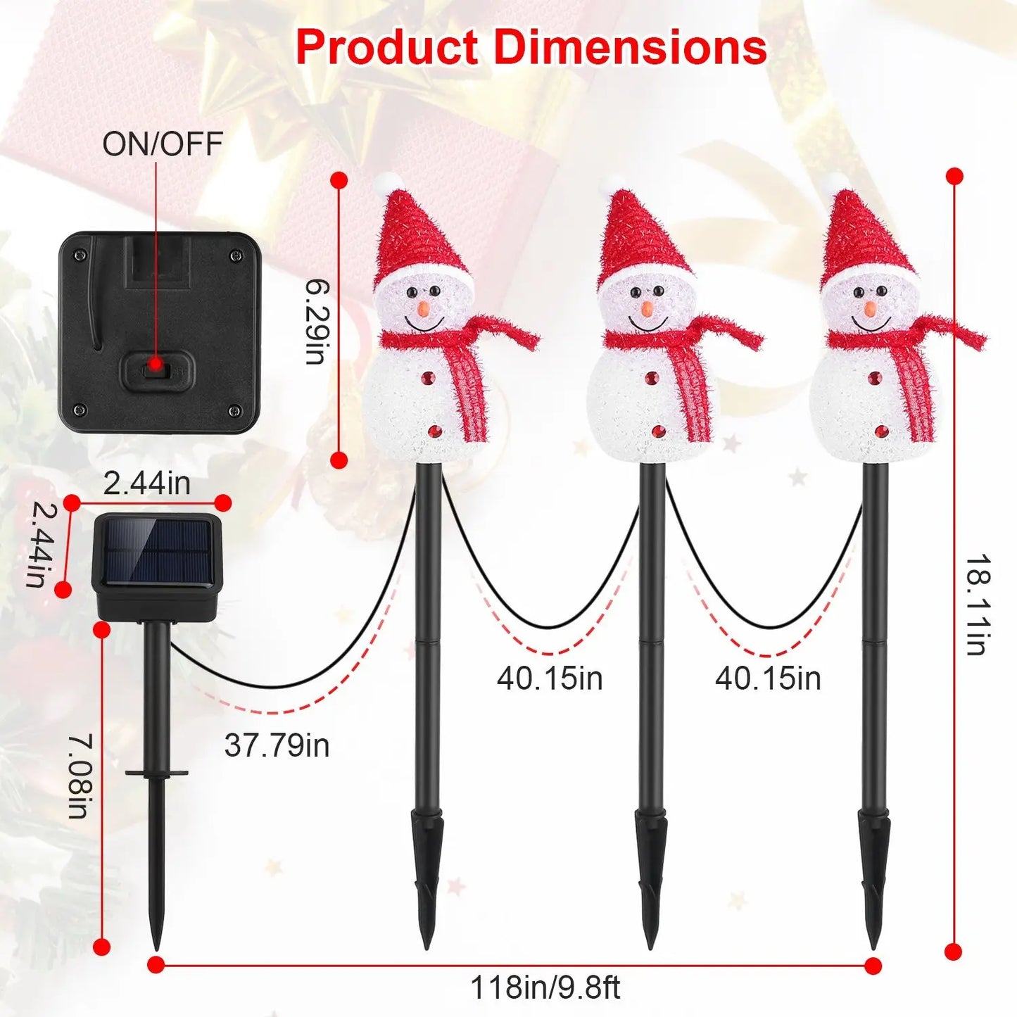 For 1Pc Solar Powered Lamp 3 Snowmen Outdoor Decorative Christmas Lamp Garden Stake Light IP55 Waterproof Santa Landscape Light