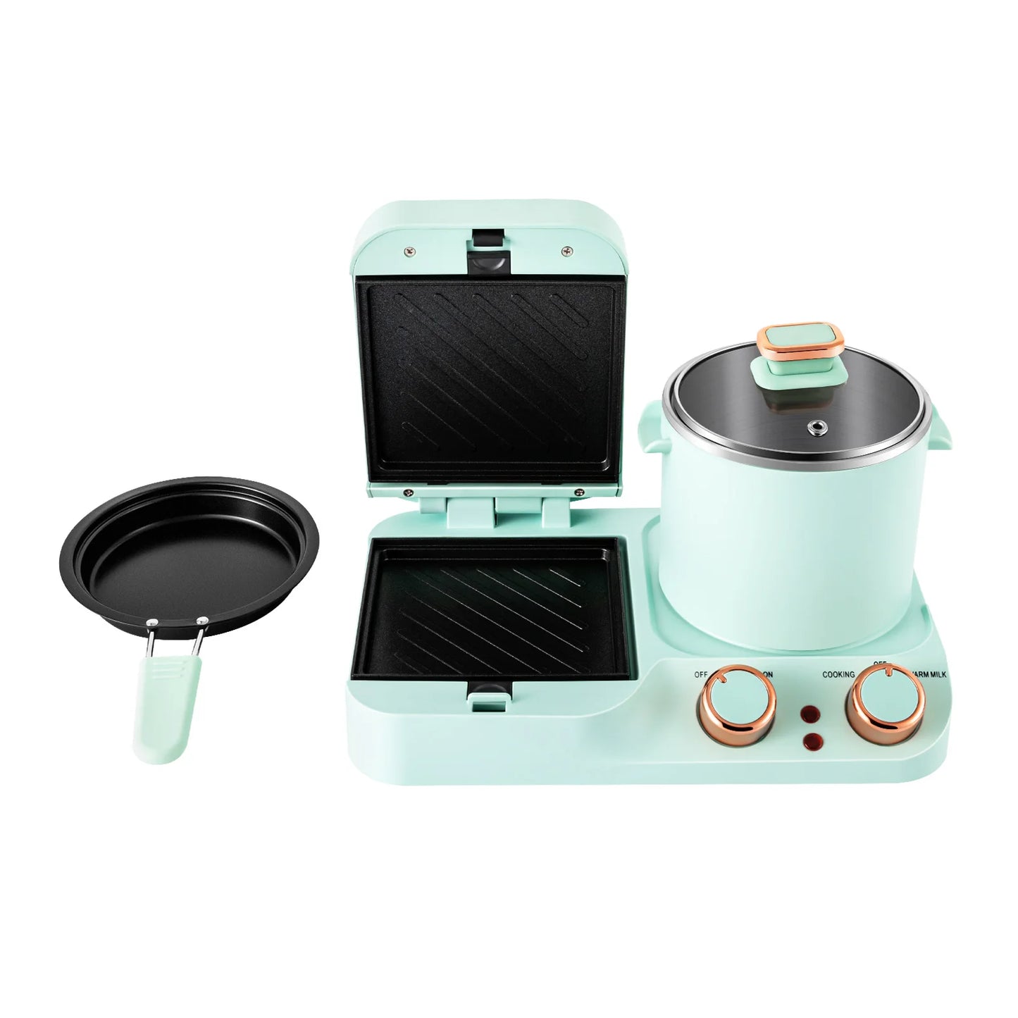 3in1 Electric Sandwich Breakfast Machine, 110V Mini Toaster, Non-stick Multi-functional Breakfast Table with Frying Pan