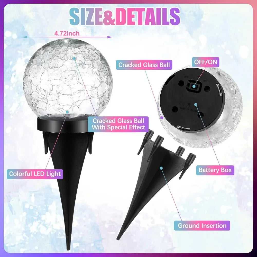 6 Pcs Extra Large Solar Globes Lights Outdoor Multi-Color Pre Lit Crystal Ball Light Waterproof Lawn Solar Light