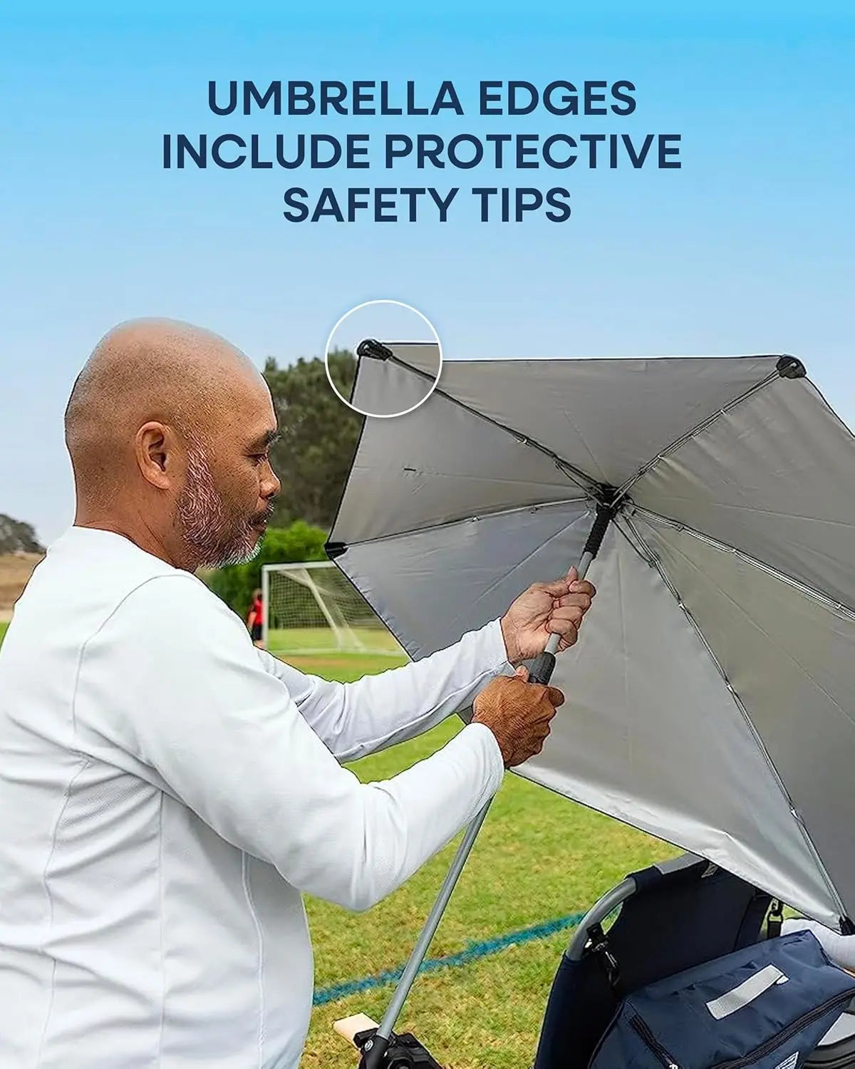 UPF 50+ Personal Sun Shade - Portable Umbrella for Sports & Outdoors - Secure Clamp 360-Degree Swivel Adjustable Position