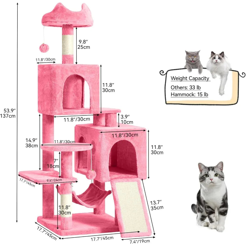 YITAHOME 54in Cat Tree Tower Condo, Multi-Level with Sisal Scratching Post, Cat Condos, Plush Top Perches, Hammock, Space Saving