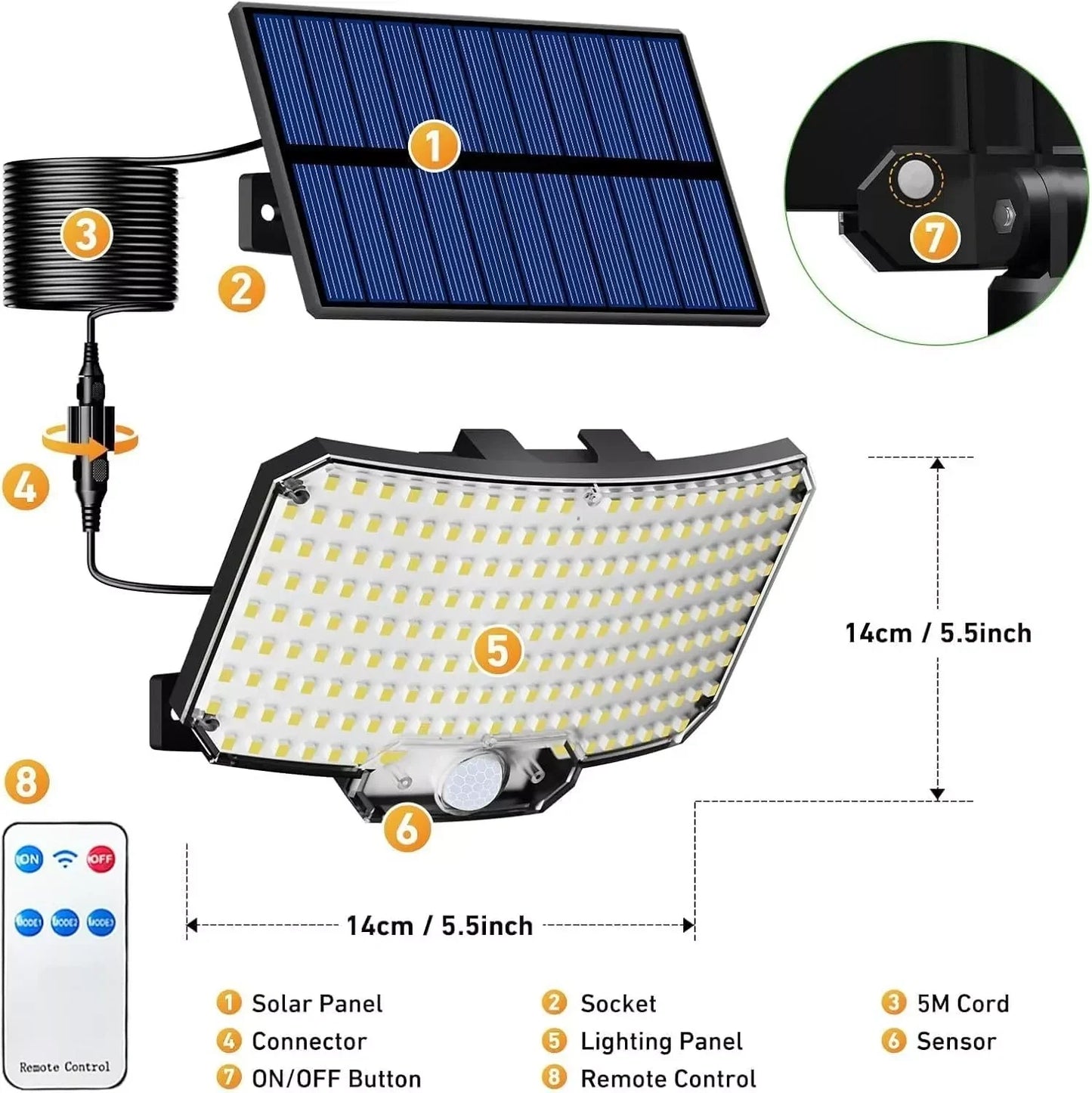 9900000LM LED Solar Street Lights With Motion Sensor Security Flood Lamp Waterproof Split Wall Lamps For Outdoor Garden Yard