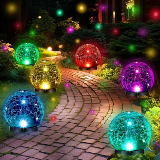 6 Pcs Extra Large Solar Globes Lights Outdoor Multi-Color Pre Lit Crystal Ball Light Waterproof Lawn Solar Light