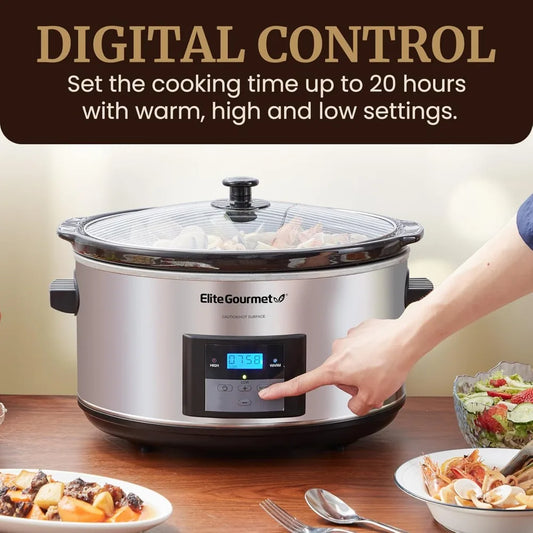 MST-900D 8.5Qt Digital Programmable XL Jumbo Slow Cooker, Adjustable Temp, Entrees, Sauces, Stews & Dips, Dishwasher Safe