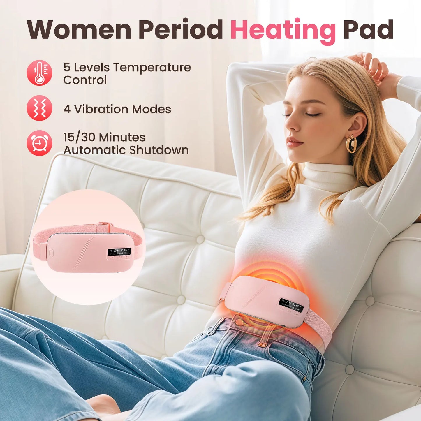 Uterus Warming Belt Electric Thermal Pad Waist Heating Belt Period Pain Relief Waist Protection Hot Compression Vibration Belt