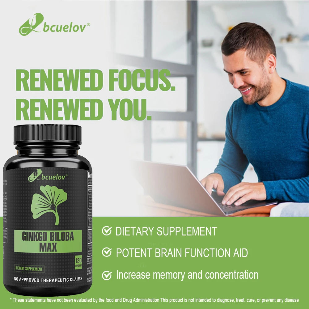 Ginkgo Biloba Enhancer, Supports Brain Function and Memory, Improves Thinking and Concentration, Mental Clarity, 120 Capsules