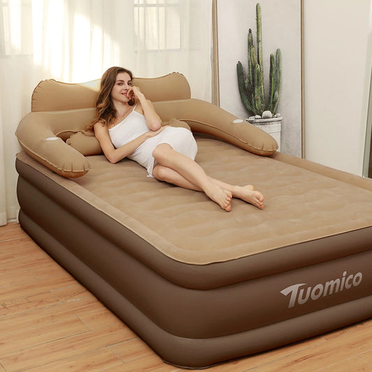 2 Persons Inflatable Mattress Camping Folding Home Indoor Outdoor Air Cushion 48cm High Bed Lazy Laying Soft Skin-friendly