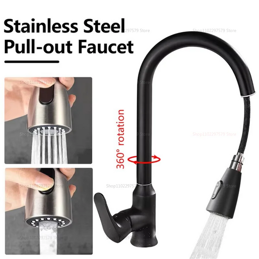 Stainless Steel Kitchen Faucet with Pulldown Spray 360 Rotation Single Hole Sink Faucet Modern Easy to Clean for Home