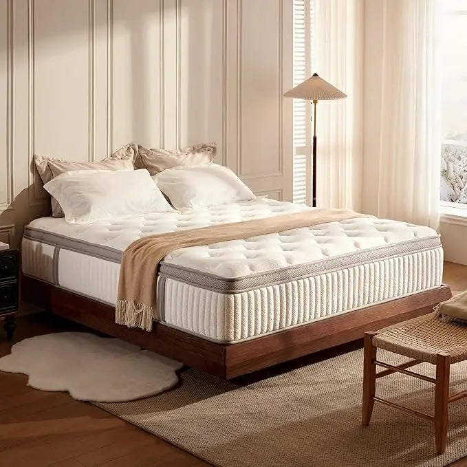 Queen Mattress，Queen Size Cooling Gel Memory Foam Mattresses for Pressure Relief, Medium Firm Hybrid Mattress in a Box