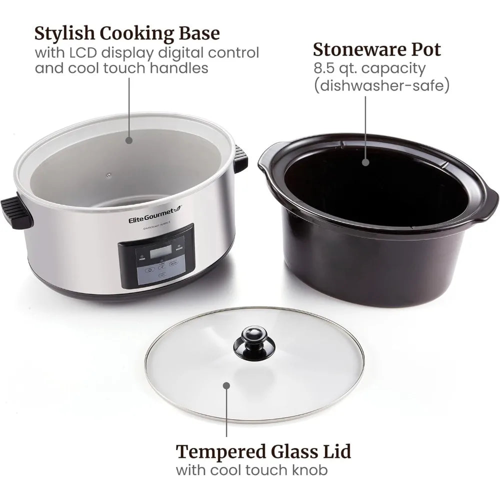 MST-900D 8.5Qt Digital Programmable XL Jumbo Slow Cooker, Adjustable Temp, Entrees, Sauces, Stews & Dips, Dishwasher Safe